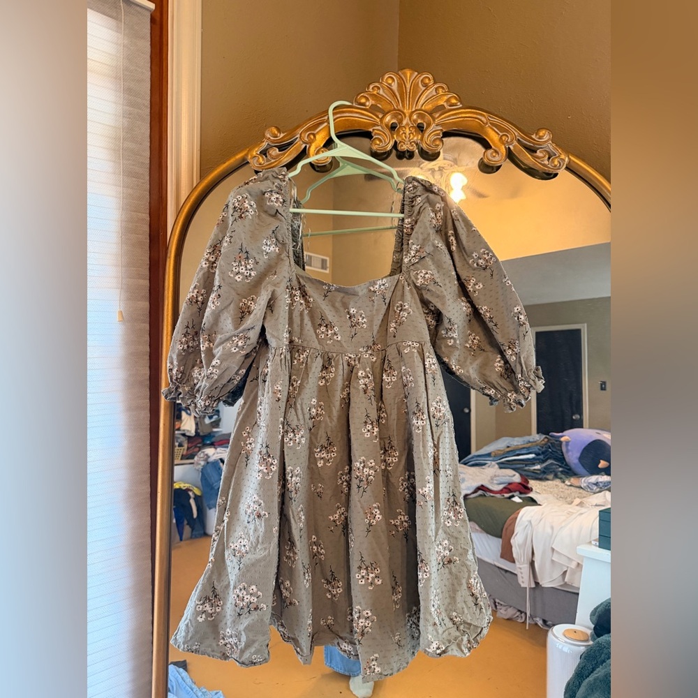 Altar'd State Green Floral Puff Sleeve Dress